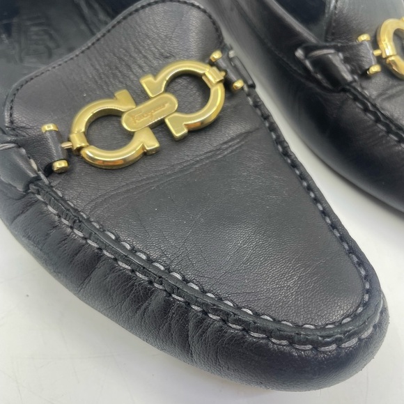 Salvatore Ferragamo Black Loafers with Gold Accent - Picture 6 of 13